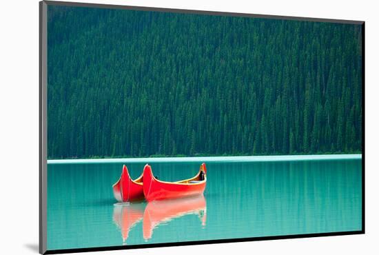 Canoes on Lake Louise Banff AB-null-Mounted Art Print