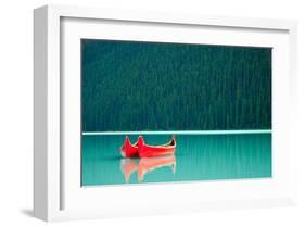 Canoes on Lake Louise Banff AB-null-Framed Art Print