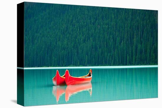 Canoes on Lake Louise Banff AB-null-Stretched Canvas