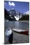 Canoes on the Shore of Moraine Lake, Banff National Park, Alberta, Canada-Natalie Tepper-Mounted Photo