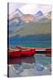 Canoes Turquoise Lake Canada-null-Stretched Canvas