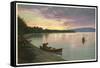 Canoing on Lake at Sunset-null-Framed Stretched Canvas