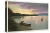 Canoing on Lake at Sunset-null-Stretched Canvas
