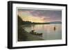 Canoing on Lake at Sunset-null-Framed Art Print