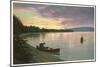 Canoing on Lake at Sunset-null-Mounted Art Print