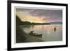 Canoing on Lake at Sunset-null-Framed Premium Giclee Print