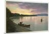 Canoing on Lake at Sunset-null-Mounted Premium Giclee Print