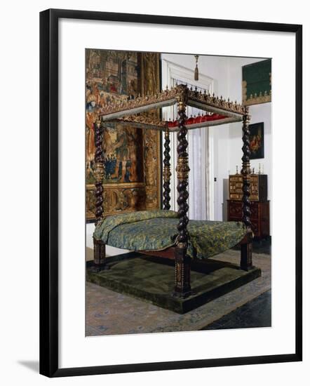 Canopy Bed in Wood and Iron with Twisted Columns, 1601-1633, Spain-null-Framed Giclee Print