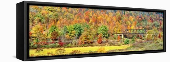 Cantilever bridge and autumnal trees in forest, Central Bridge, New York State, USA-Panoramic Images-Framed Stretched Canvas