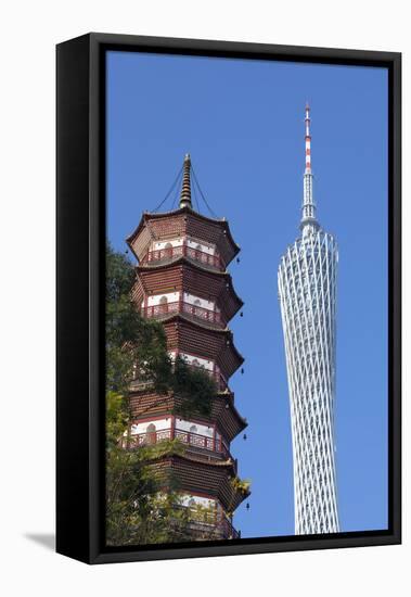 Canton Tower and Chigang Pagoda, Tianhe, Guangzhou, Guangdong, China-Ian Trower-Framed Stretched Canvas