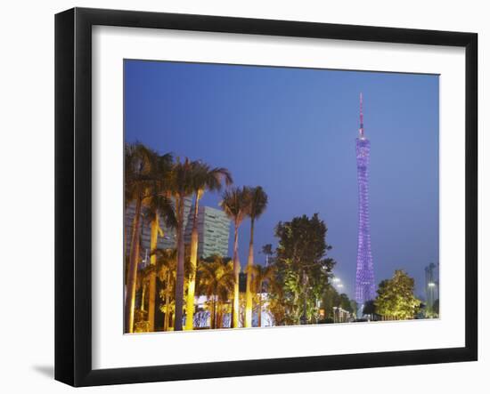 Canton Tower at Dusk, Haizhu District, Guangzhou, Guangdong Province, China-Ian Trower-Framed Photographic Print