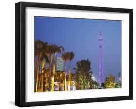 Canton Tower at Dusk, Haizhu District, Guangzhou, Guangdong Province, China-Ian Trower-Framed Photographic Print