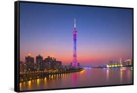 Canton Tower at sunset, Tianhe, Guangzhou, Guangdong, China-Ian Trower-Framed Stretched Canvas