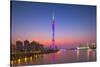 Canton Tower at sunset, Tianhe, Guangzhou, Guangdong, China-Ian Trower-Stretched Canvas