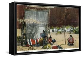 Canyon De Chelly, Arizona - View of Navajo Women Weaving Rug-Lantern Press-Framed Stretched Canvas