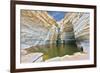 Canyon Ein Avdat in Israel. Sandstone Canyon Walls Form a round Bowl. Thin Jet Waterfall Form Cold-kavram-Framed Photographic Print