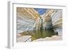 Canyon Ein Avdat in Israel. Sandstone Canyon Walls Form a round Bowl. Thin Jet Waterfall Form Cold-kavram-Framed Photographic Print