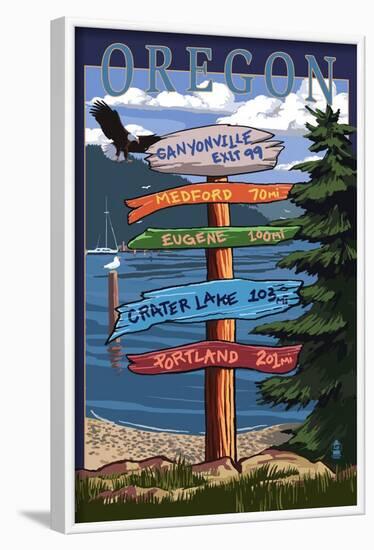 Canyonville, Oregon - Destination Signpost-Lantern Press-Framed Art Print