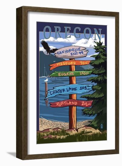 Canyonville, Oregon - Destination Signpost-Lantern Press-Framed Art Print