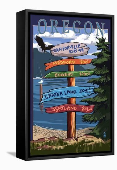 Canyonville, Oregon - Destination Signpost-Lantern Press-Framed Stretched Canvas
