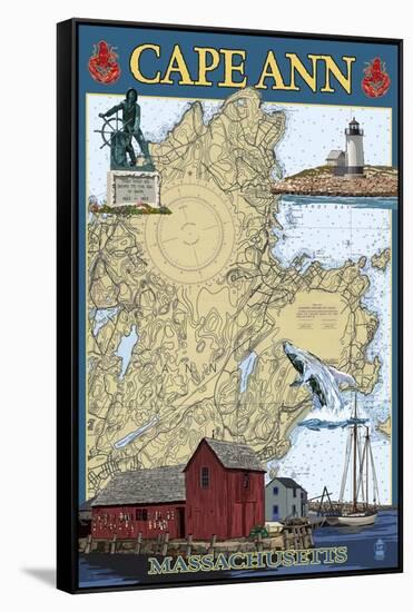 Cape Ann, Massachusetts - Nautical Chart #2-Lantern Press-Framed Stretched Canvas