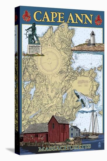 Cape Ann, Massachusetts - Nautical Chart #2-Lantern Press-Stretched Canvas