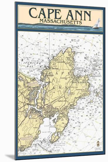 Cape Ann, Massachusetts - Nautical Chart-Lantern Press-Mounted Art Print