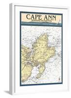 Cape Ann, Massachusetts - Nautical Chart-Lantern Press-Framed Art Print