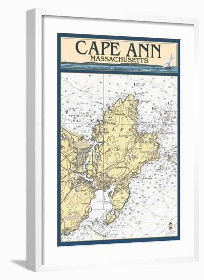 Cape Ann, Massachusetts - Nautical Chart-Lantern Press-Framed Art Print