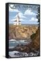 Cape Arago Lighthouse - Oregon Coast-Lantern Press-Framed Stretched Canvas