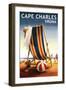 Cape Charles, Virginia - Beach Chair and Ball-Lantern Press-Framed Art Print