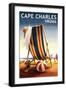 Cape Charles, Virginia - Beach Chair and Ball-Lantern Press-Framed Art Print