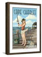 Cape Charles, Virginia - Fishing Pinup-Lantern Press-Framed Art Print