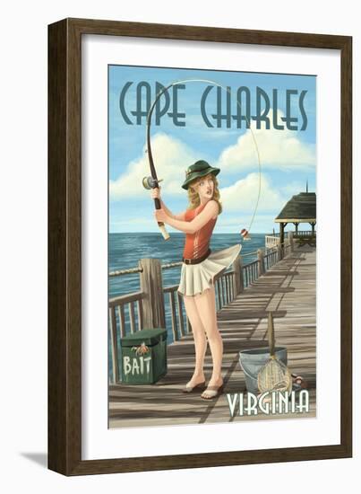 Cape Charles, Virginia - Fishing Pinup-Lantern Press-Framed Art Print