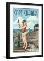 Cape Charles, Virginia - Fishing Pinup-Lantern Press-Framed Art Print