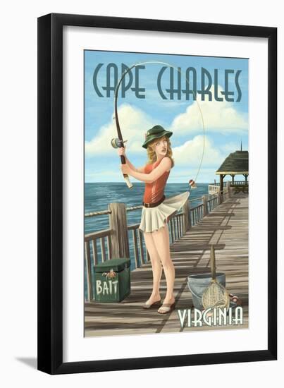 Cape Charles, Virginia - Fishing Pinup-Lantern Press-Framed Art Print