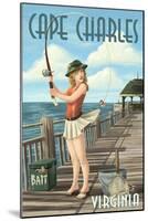 Cape Charles, Virginia - Fishing Pinup-Lantern Press-Mounted Art Print