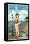 Cape Charles, Virginia - Fishing Pinup-Lantern Press-Framed Stretched Canvas