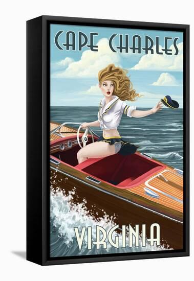 Cape Charles, Virginia - Pinup Girl Boating-Lantern Press-Framed Stretched Canvas