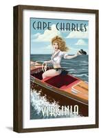 Cape Charles, Virginia - Pinup Girl Boating-Lantern Press-Framed Art Print