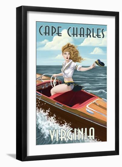 Cape Charles, Virginia - Pinup Girl Boating-Lantern Press-Framed Art Print