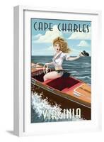Cape Charles, Virginia - Pinup Girl Boating-Lantern Press-Framed Art Print