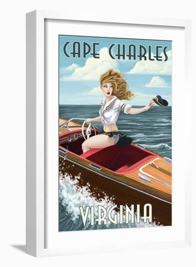 Cape Charles, Virginia - Pinup Girl Boating-Lantern Press-Framed Art Print