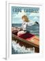 Cape Charles, Virginia - Pinup Girl Boating-Lantern Press-Framed Art Print