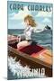 Cape Charles, Virginia - Pinup Girl Boating-Lantern Press-Mounted Art Print