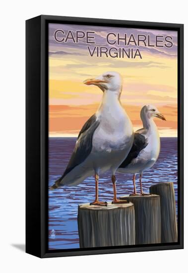 Cape Charles, Virginia - Seagulls-Lantern Press-Framed Stretched Canvas