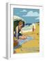 Cape Charles, Virginia - Woman on Beach-Lantern Press-Framed Art Print
