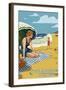 Cape Charles, Virginia - Woman on Beach-Lantern Press-Framed Art Print