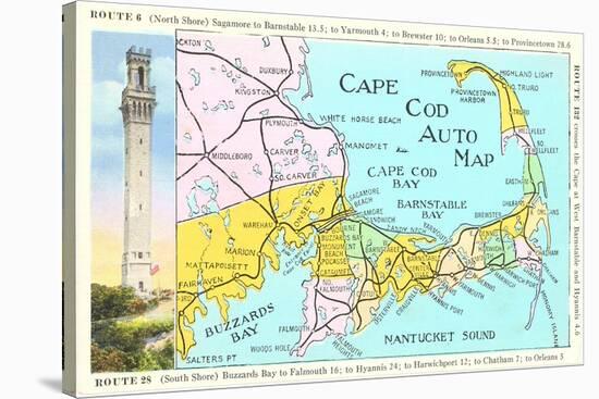 Cape Cod Map-null-Stretched Canvas