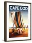 Cape Cod, Massachusetts - Beach Chair and Ball-Lantern Press-Framed Art Print